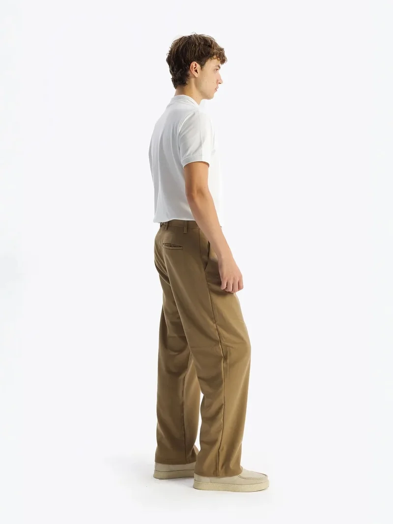 Giesto Tan Natural GIESTO Pleated Mid Waist Straight Leg Pants for Men | Best Price UAE